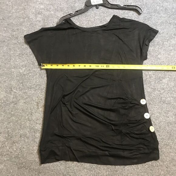 Blouse With Button On The Side Black Short Sleeve Size M - Picture 4 of 5